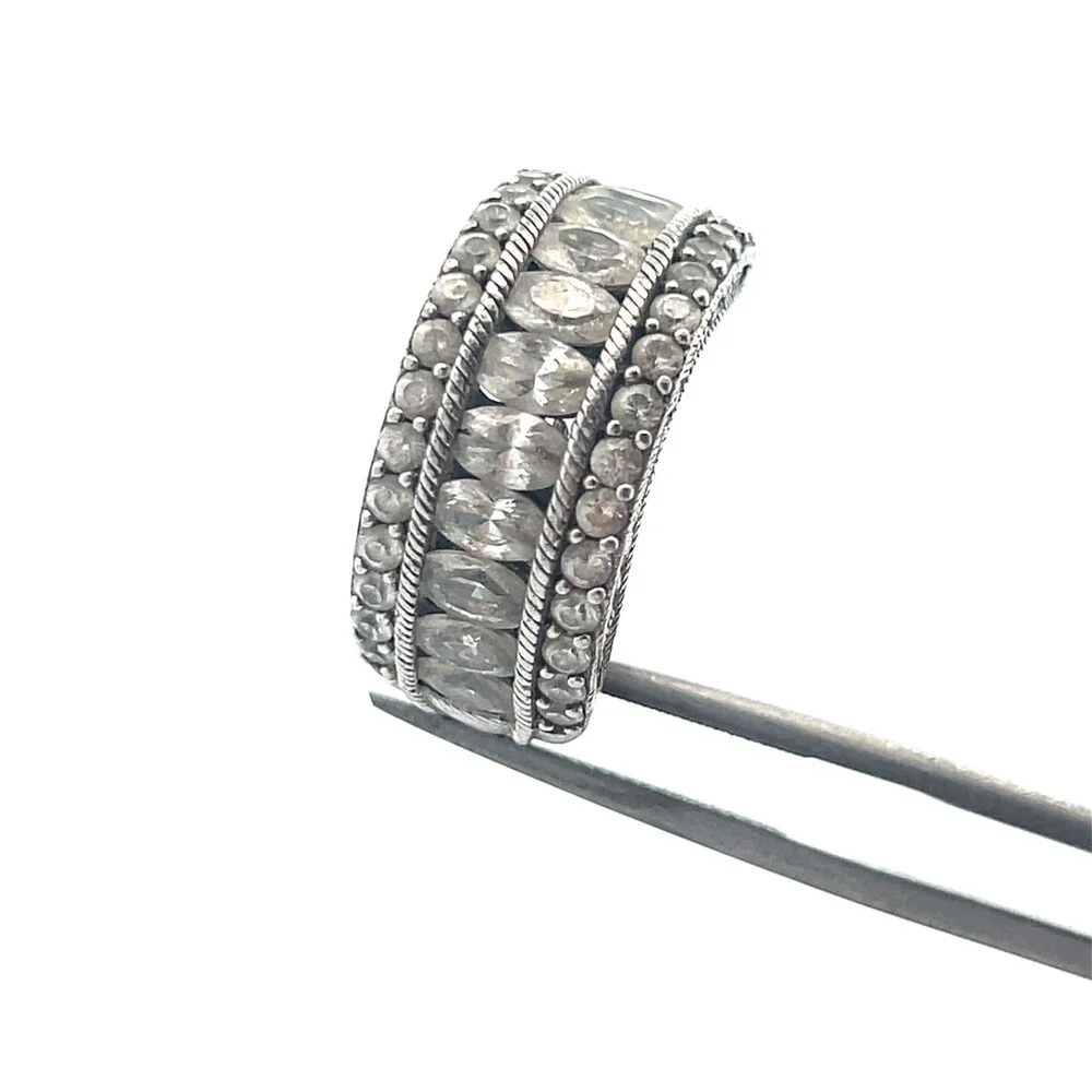 Judith Ripka 925 Sterling Silver Cubic Zirconia Statement Tapered Band Ring